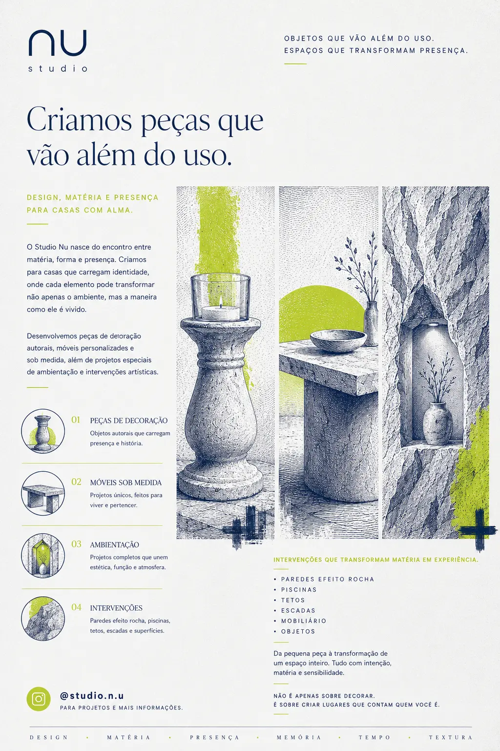 Estudo conceitual dos serviços e intervenções do Studio Nu
